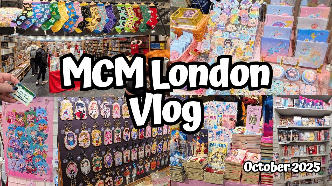 YouTube post by @Caketinz for kikagoods. Caption reads: MCM Comic Con October 2025 Vlog ✨ Artist's Alley &....