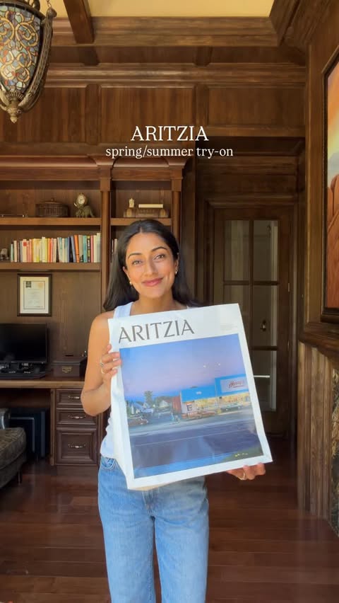Instagram post by @suneetmaanthind for Aritzia. Caption reads: @aritzia spring/summer try-on 🌼 I’m working on....