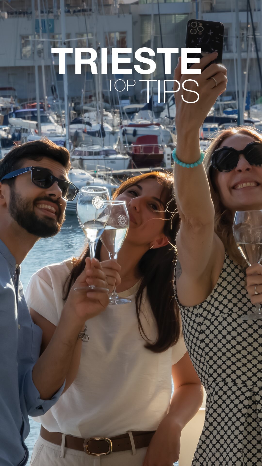 Instagram post by @globetrottergourmet for Prosecco DOC. Caption reads: [...] di bora e brindisi vista mare con Prosecco....