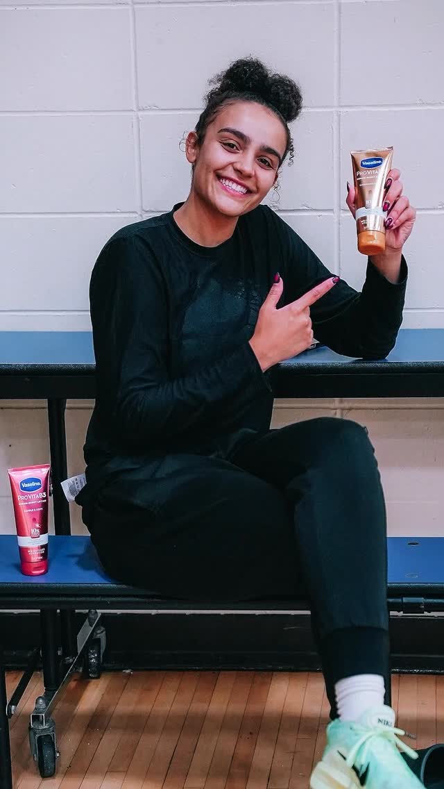 Instagram post by @tessajohnson4 for Vaseline. Caption reads: Making my jumper, handles, and skin stay smooth🏀✨....