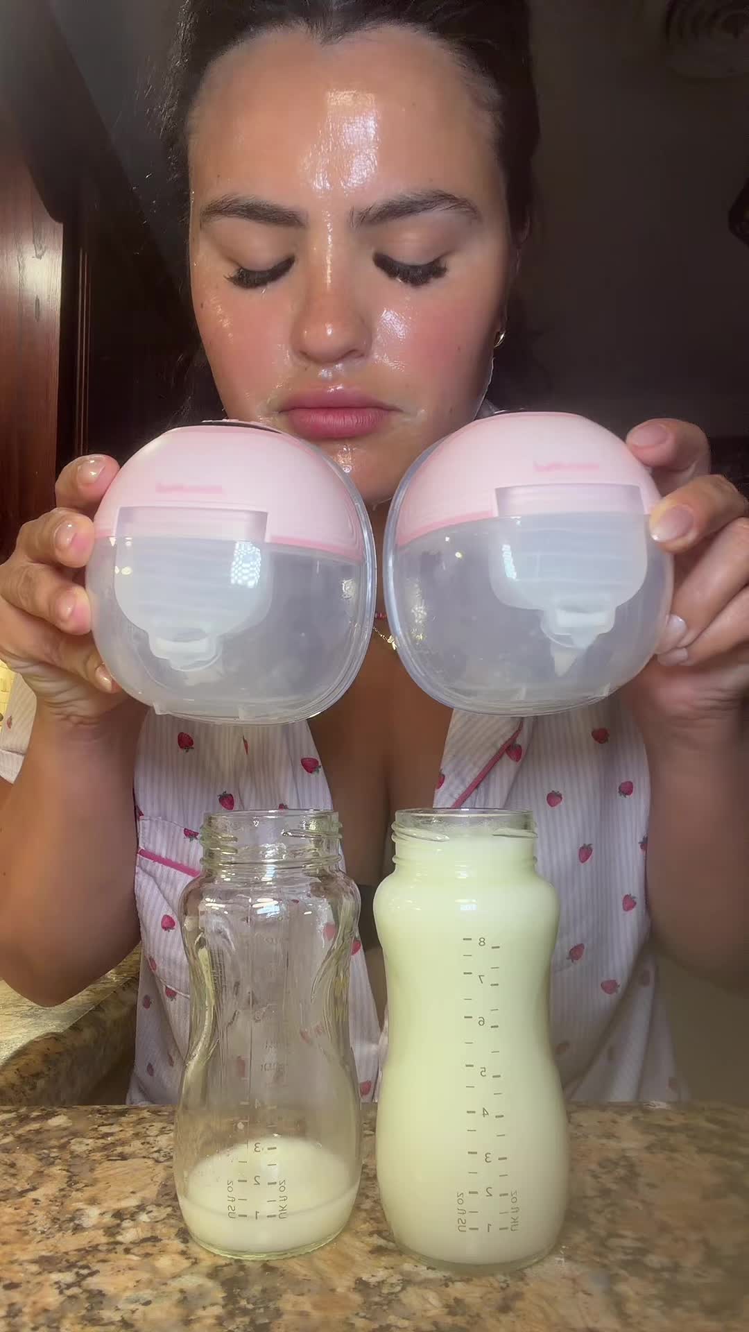TikTok post by @brunettemama4 for Mommed. Caption reads: Pump & pour with my new @MomMed_Official pumps!....