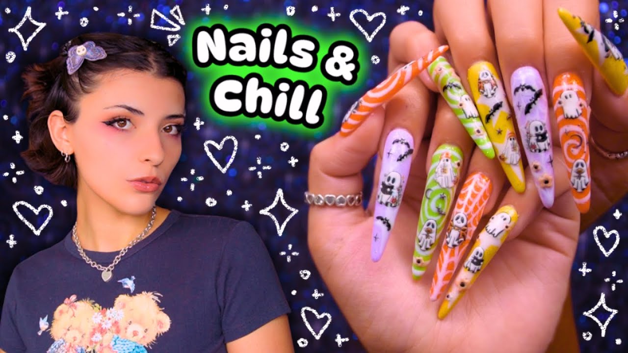 YouTube post by @TheAnneElizabeth for Bornpretty. Caption reads: ⋆₊˚👻 Nails & Chill | Ep. 13 🎃 New 3XL Stilletto....