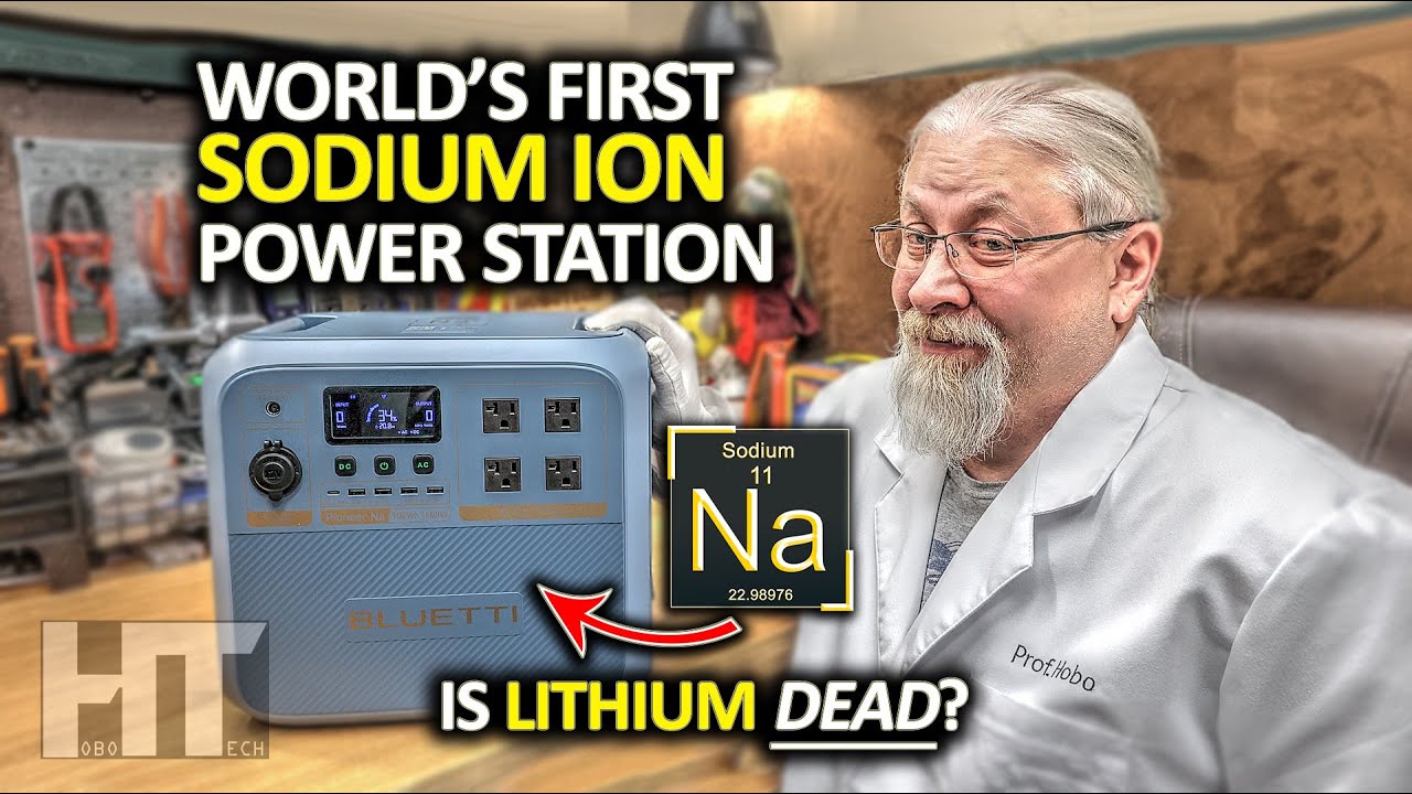 YouTube post by @HOBOTECH for BLUETTI. Caption reads: [...] ION portable power station called the....