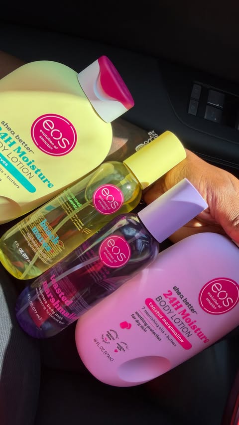 Instagram post by @russellsrus_ for eos Products. Caption reads: [...] Beach Waves or Toasted Marshmallow?....