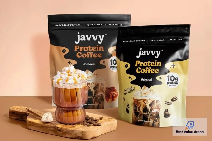 Instagram post by @bestvaluearena.official for Javvy Coffee. Caption reads: Javvy Coffee delivers smooth, concentrated coffee....