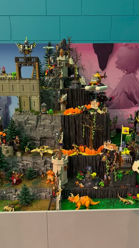 Instagram post by @oliverschaffer for PLAYMOBIL. Caption reads: [...] DINO RISE ⚔️🦖 @maximilianpark_hamm 🐘....