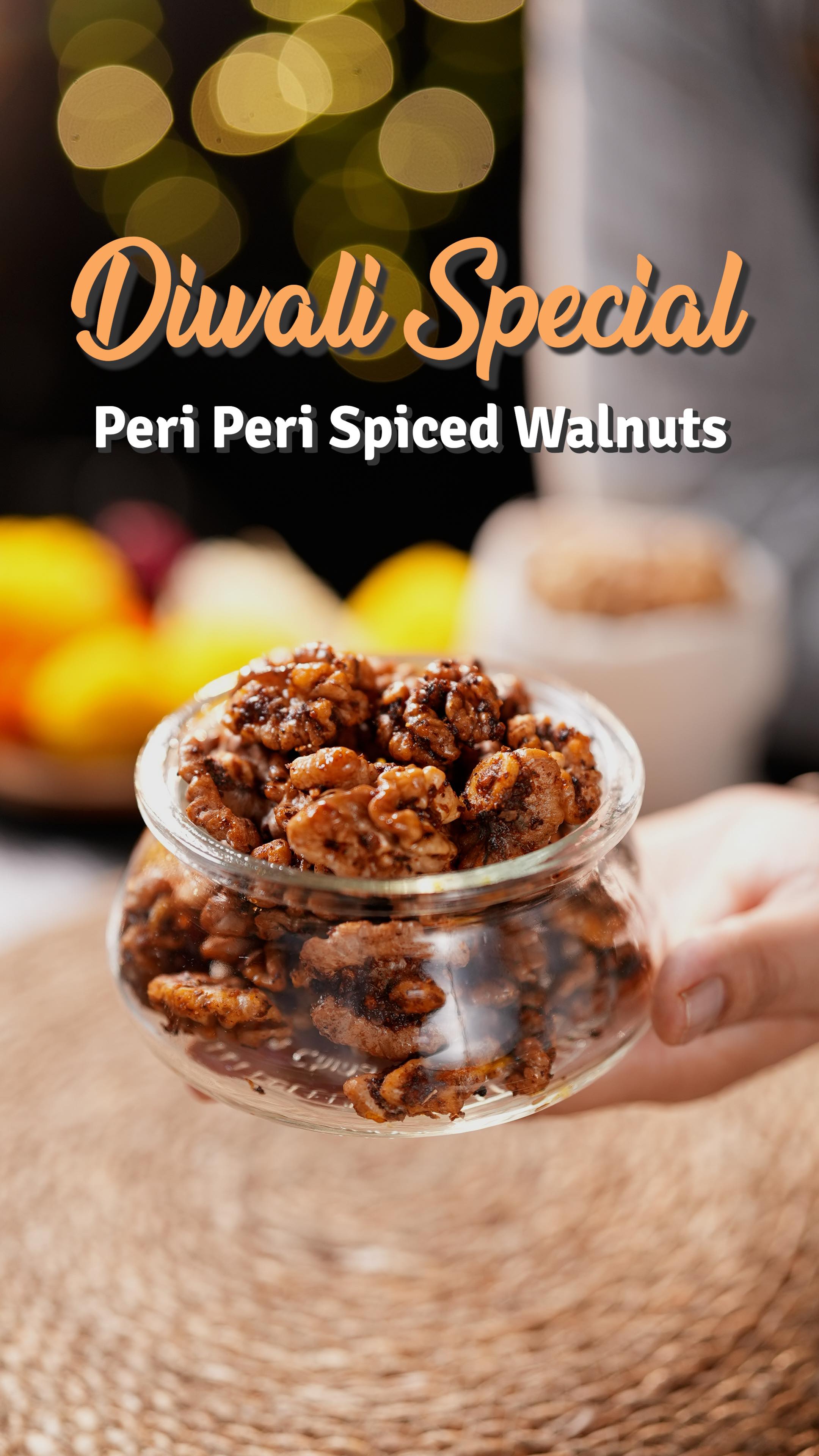 Instagram post by @bhaiyajiletscook for California Walnuts. Caption reads: Peri Peri Spiced Walnuts Are Here 😍

Perfect for....