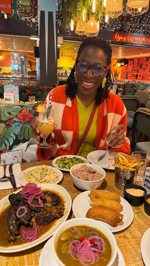 Instagram post by @raisingwestons for Turtle Bay Restaurants. Caption reads: Sun’s out (for now 😅) but the Caribbean vibes are....