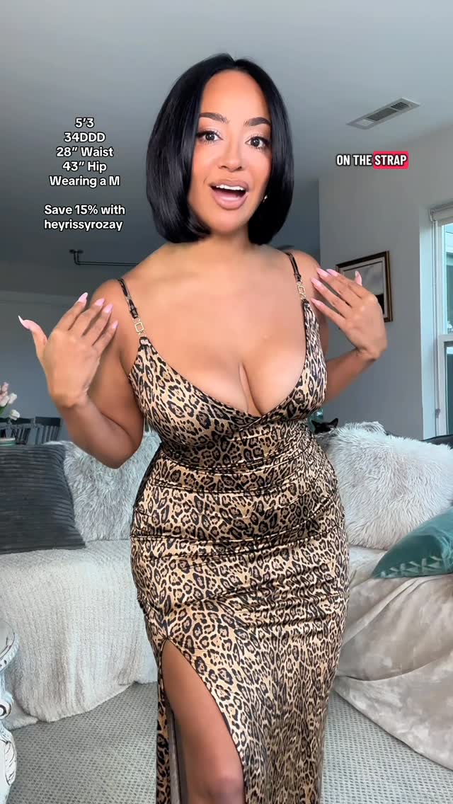 Instagram post by @heyrissyrozay for Popilush. Caption reads: The body snatching leopard maxi dress with built....