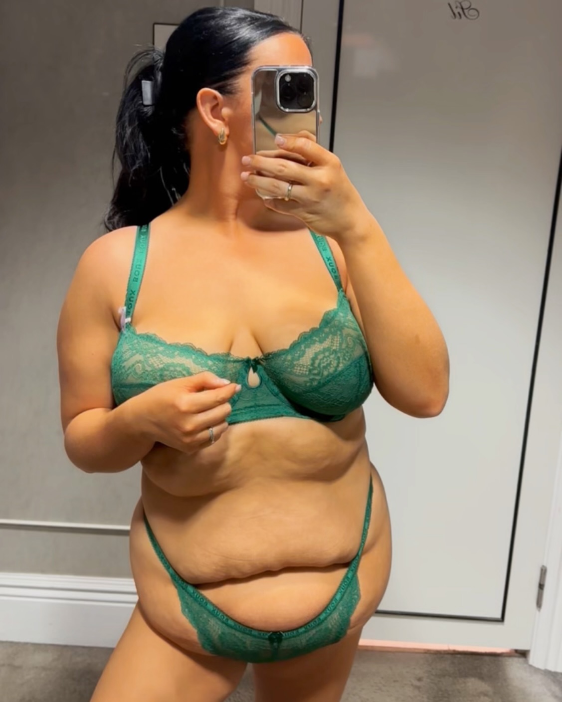Instagram post by @jesslourx_ for Boux Avenue. Caption reads: Me 🫱🏻‍🫲🏽 this green set @bouxavenue....