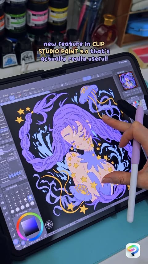 Instagram post by @sarafabrizi for Clip Studio Paint. Caption reads: one small change in clip studio paint 5.0 that....