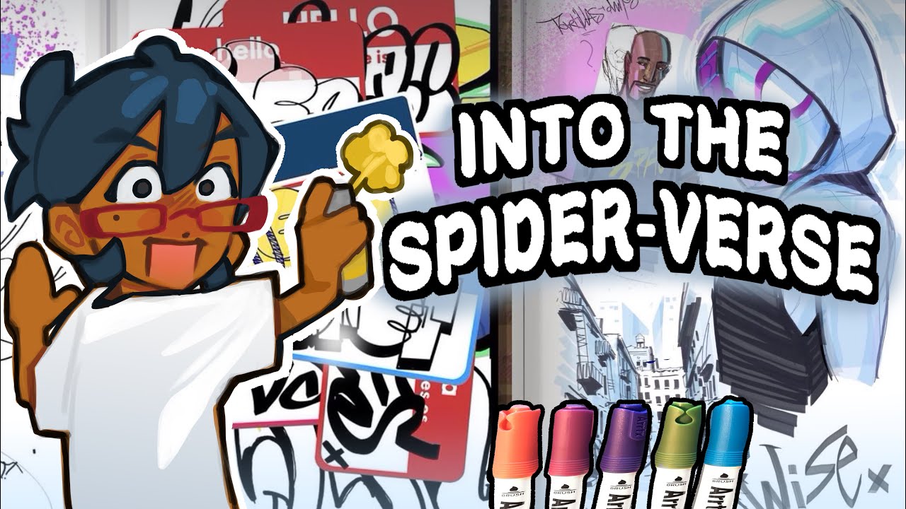 YouTube post by @juss_me_art for Arrtx. Caption reads: [...] SPIDER- VERSE STYLE IN MY SKETCHBOOK FT.....