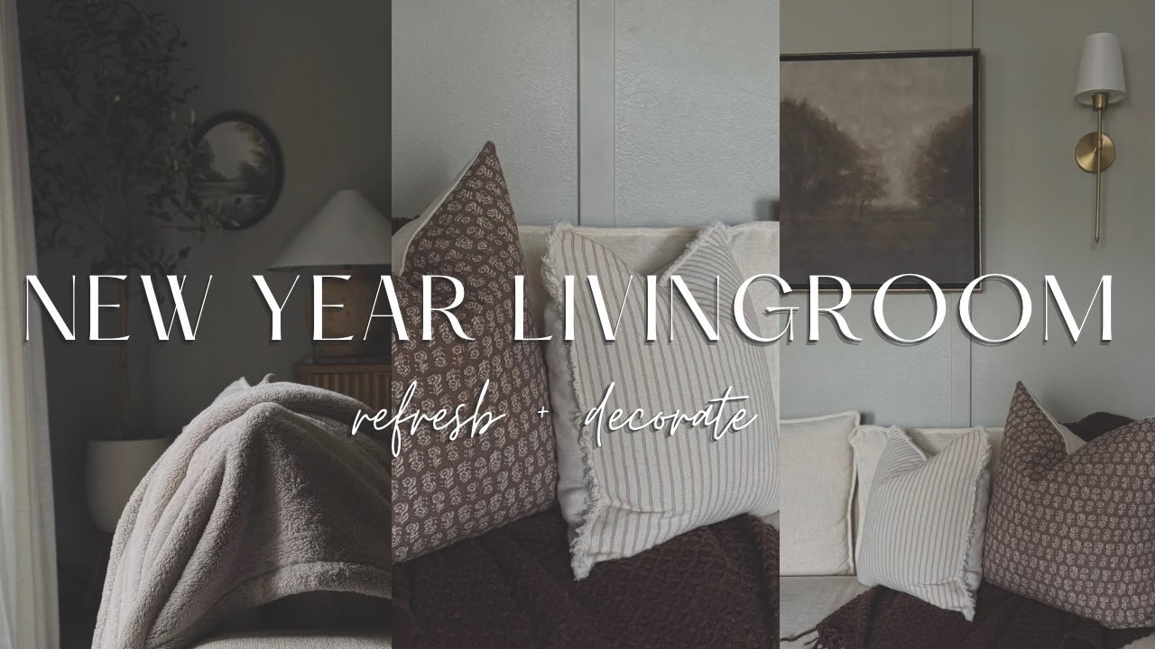 YouTube post by @SimplyDesignedAnna for Hobby Lobby. Caption reads: 2026 AFTER HOLIDAY LIVING ROOM DECORATING +....