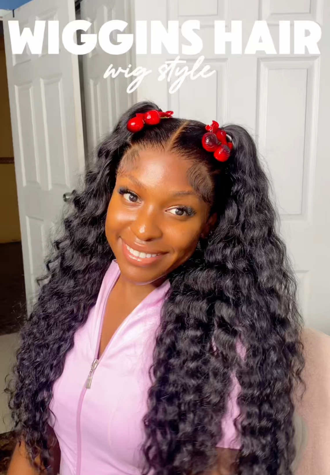 TikTok post by @idojann for Wiggins Hair. Caption reads: in love with this hair! ❤️💋 🔗!n by0....