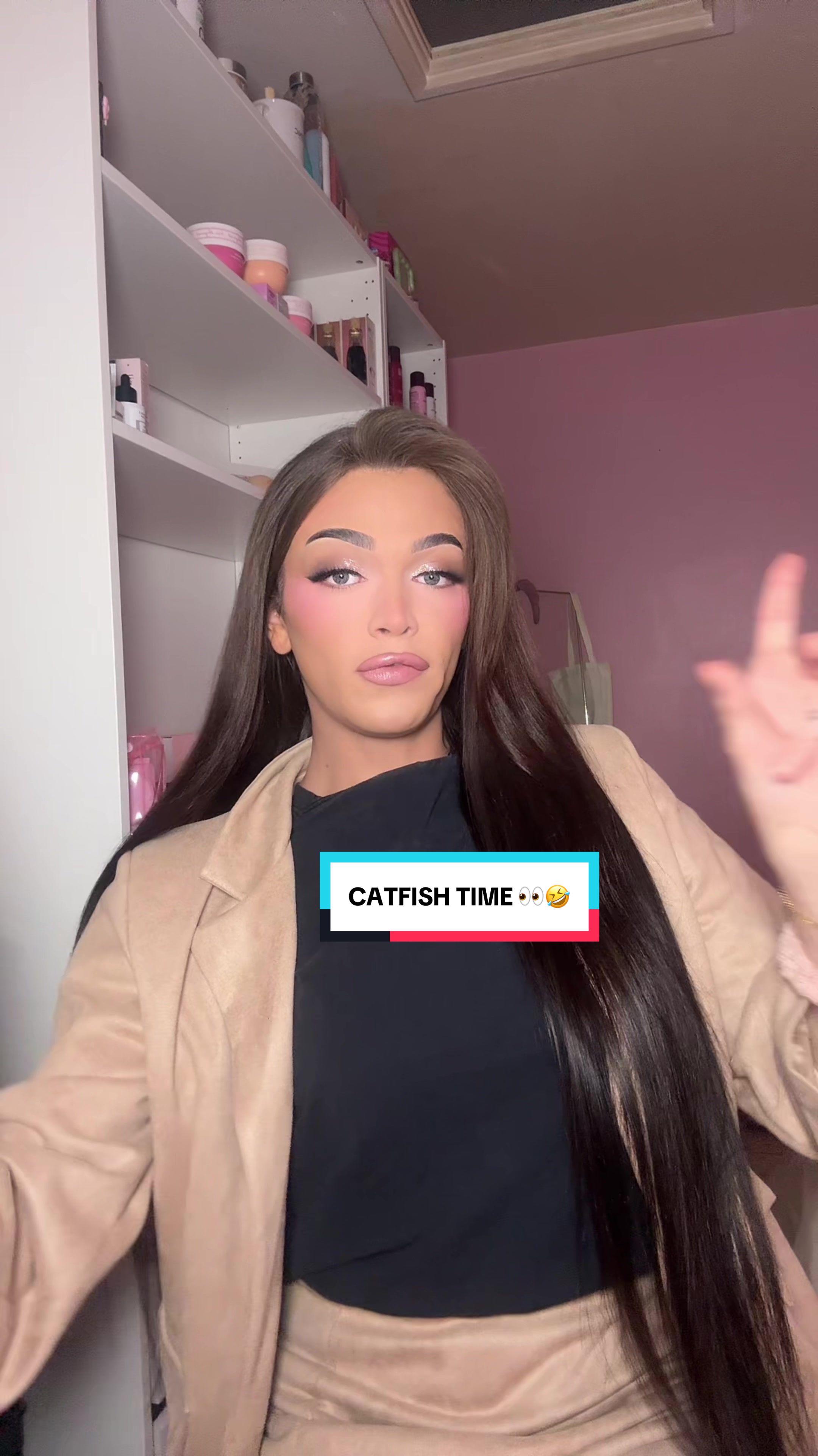 TikTok post by @psmakeup21 for MADE BY MITCHELL. Caption reads: Everyone say hi to caspian in the comments 🐈....