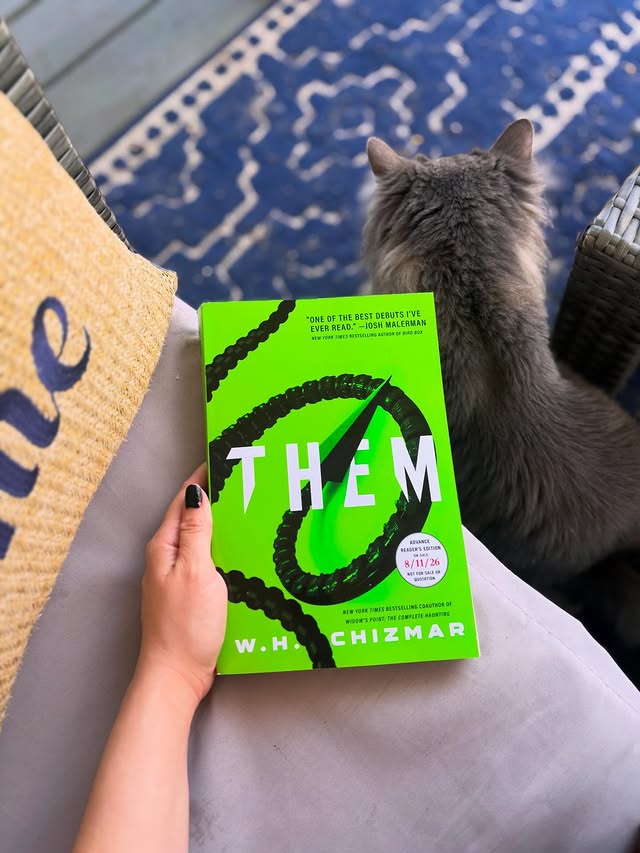 Instagram post by @ambersmagicallibrary for Gallery Books Group. Caption reads: Bookmail: Them by W.H. Chizmar 💚🖤 Thank you....