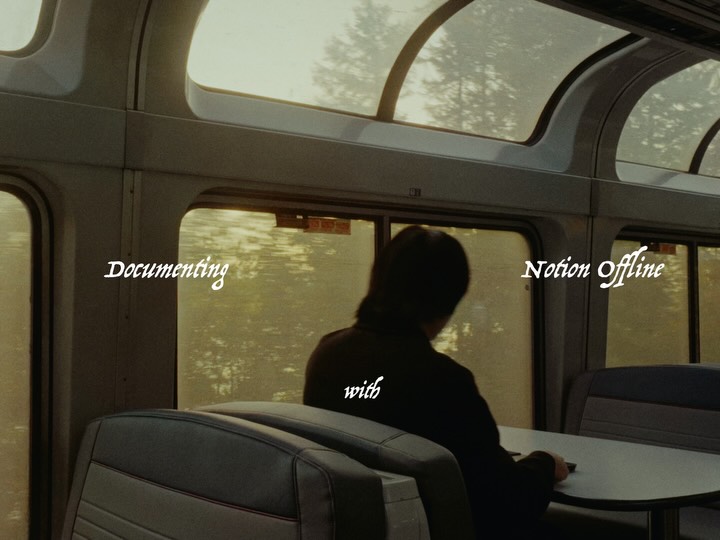 Instagram post by @aawoza for Notion. Caption reads: Documenting with Notion Offline on a solo train....
