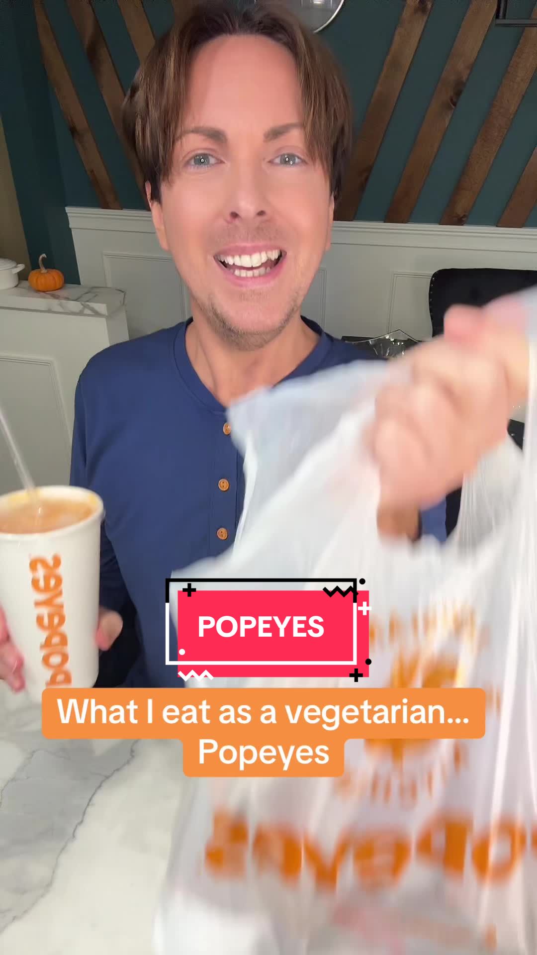 TikTok post by @basicjoey for Popeyes. Caption reads: Lunch at Freddy Fazbear’s Pizza (I mean Popeyes!)....