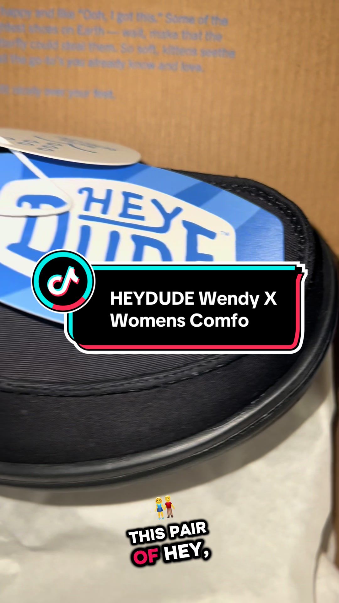 TikTok post by @roxibranch for HEYDUDE shoes. Caption reads: HEYDUDE Wendy X Womens Comfort @HeyDude #HEYDUDE....