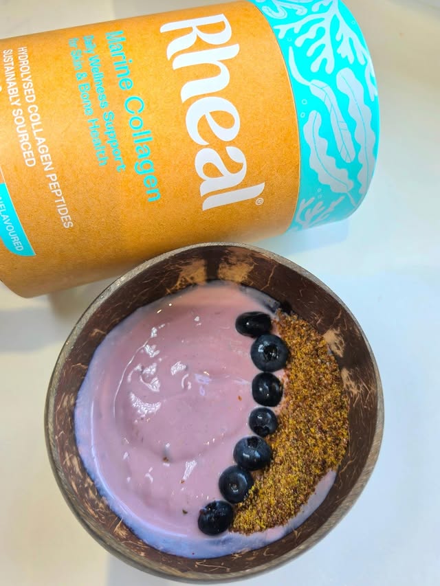 Instagram post by @the_mum_edit_uk for Social Mums. Caption reads: Soya protein yogurt bowl 🍇✨ ... packed full of....