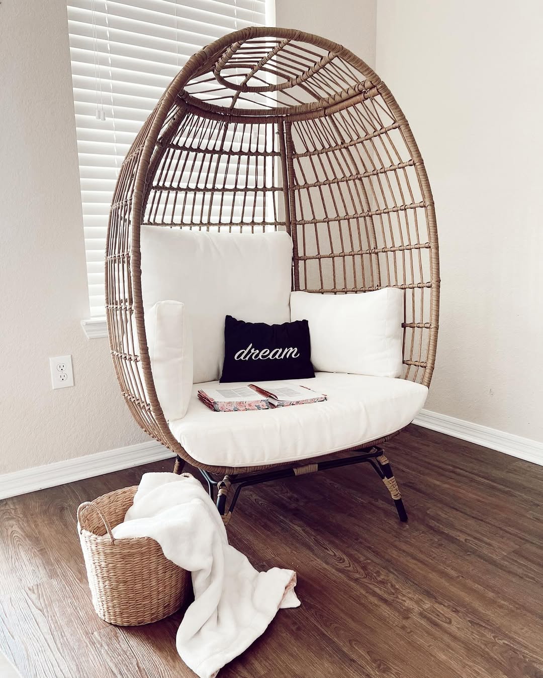 Instagram post by @julianapayind for Best Choice Products. Caption reads: #ad I’m OBSESSED with my Wicker Egg Chair from....