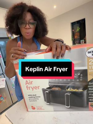 TikTok post by @ttfindsbyregina for Keplin. Caption reads: 🍟 9L dual-drawer Keplin air fryer 🔥 Grill,....