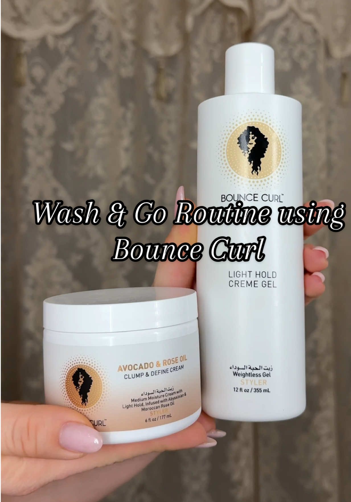 TikTok post by @zainabbnasser for BounceCurl. Caption reads: [...] Wash & Go routine 🫧 This combo from....