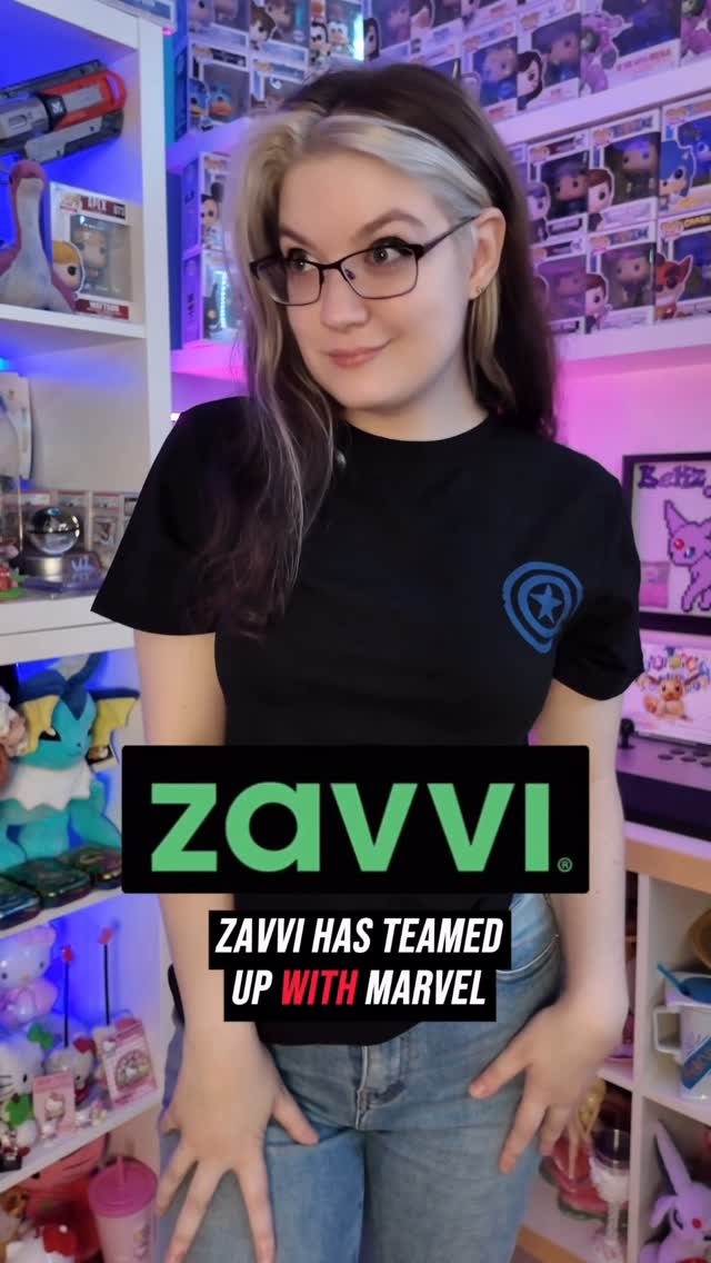 Instagram post by @bekz.xx for Zavvi. Caption reads: [...] check out the new Marvel Rivals merch at....