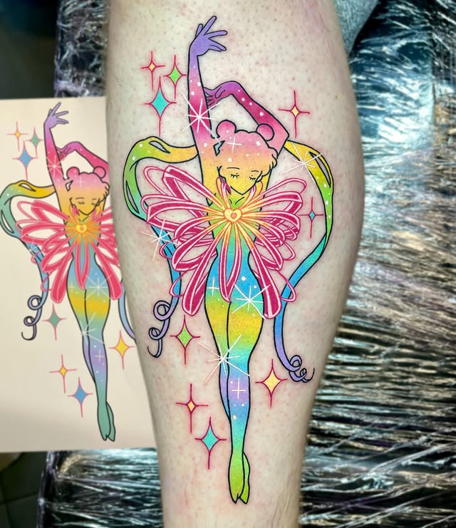 Instagram post by @deadpan_anne_tattoo for Barber DTS Tattoo Supplies. Caption reads: 💖Sailor moon transformation💖 ahhhh!!!! Thank you....