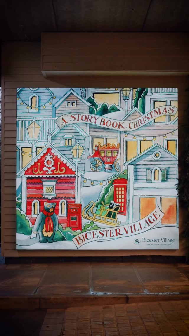 Instagram post by @matthewricewatercolours for Bicester Village. Caption reads: Step into a storybook Christmas at....