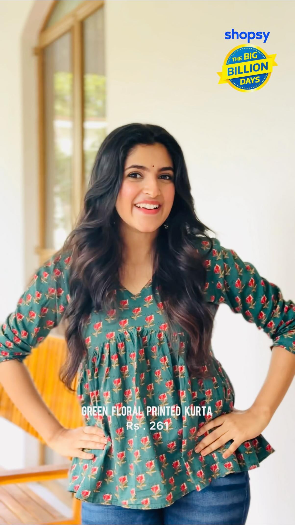 Instagram post by @meenaaxi_ for Shopsy. Caption reads: Channeling my inner Geet with these stunning kurti....