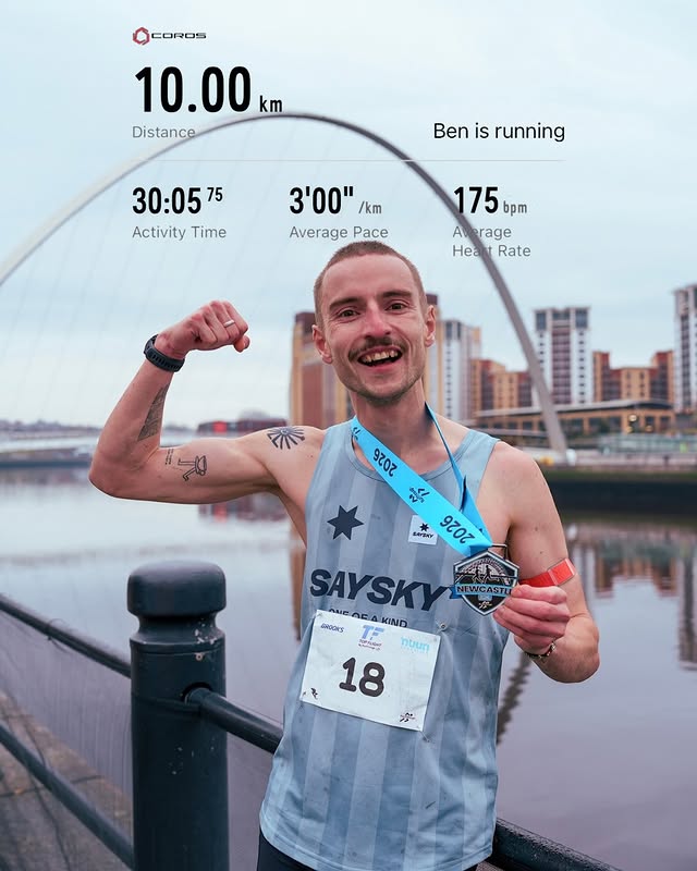 Instagram post by @ben_is_running for COROS. Caption reads: [...] 186
- Stride length: 179cm

Watch: @coros_uk....