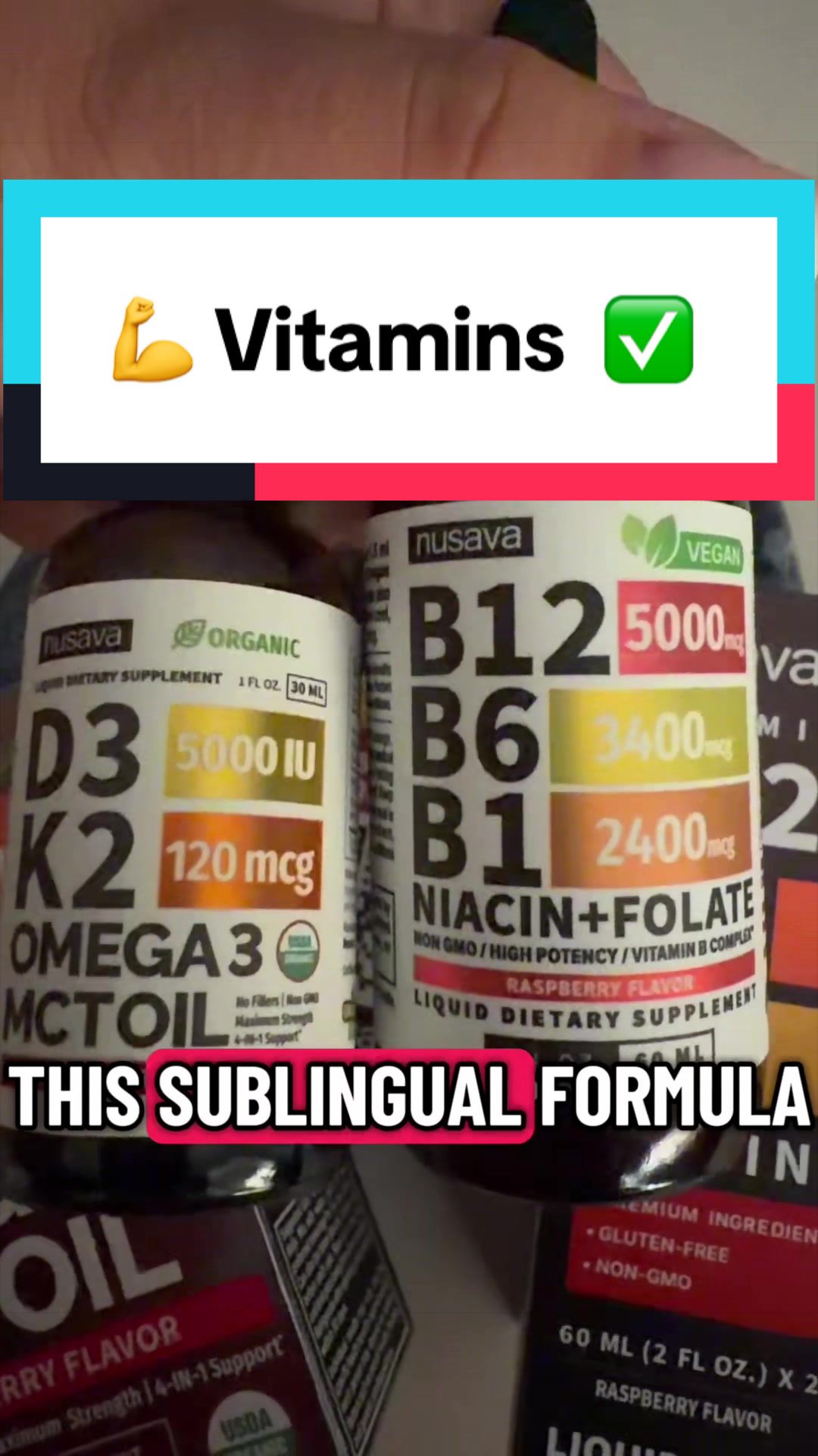 TikTok post by @lilazavah for Nusava. Caption reads: @NusavaOfficial #yum #energyboost [...].