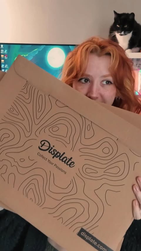 Instagram post by @honeyfieldnotes for Displate. Caption reads: [...] to make your setup even prettier? Displate....