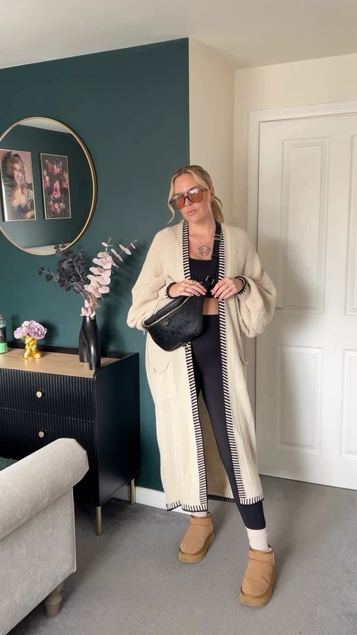 Instagram post by @mrsleonieholland for Femme Luxe. Caption reads: Comfy casual ootd ☁️

Cardigan @femmeluxefinery....