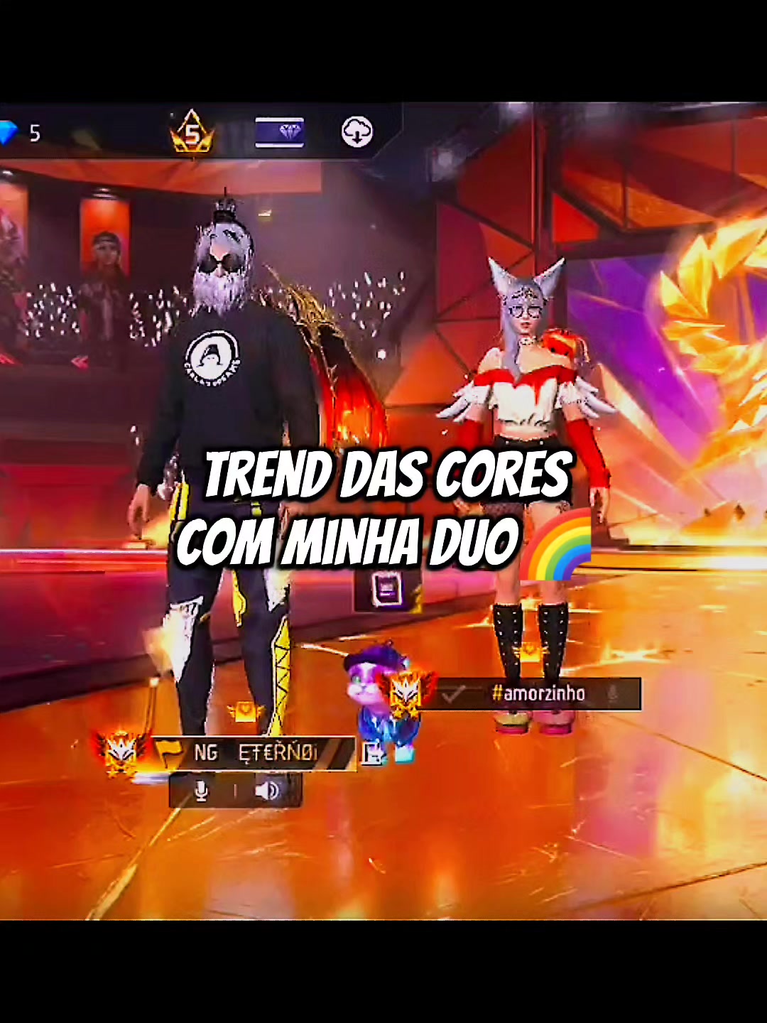 TikTok post by @eterno.oficial.rj for Garena Free Fire IT. Caption reads: trend das cores com meu amor❤️@🦋🖤ETERNA D’....
