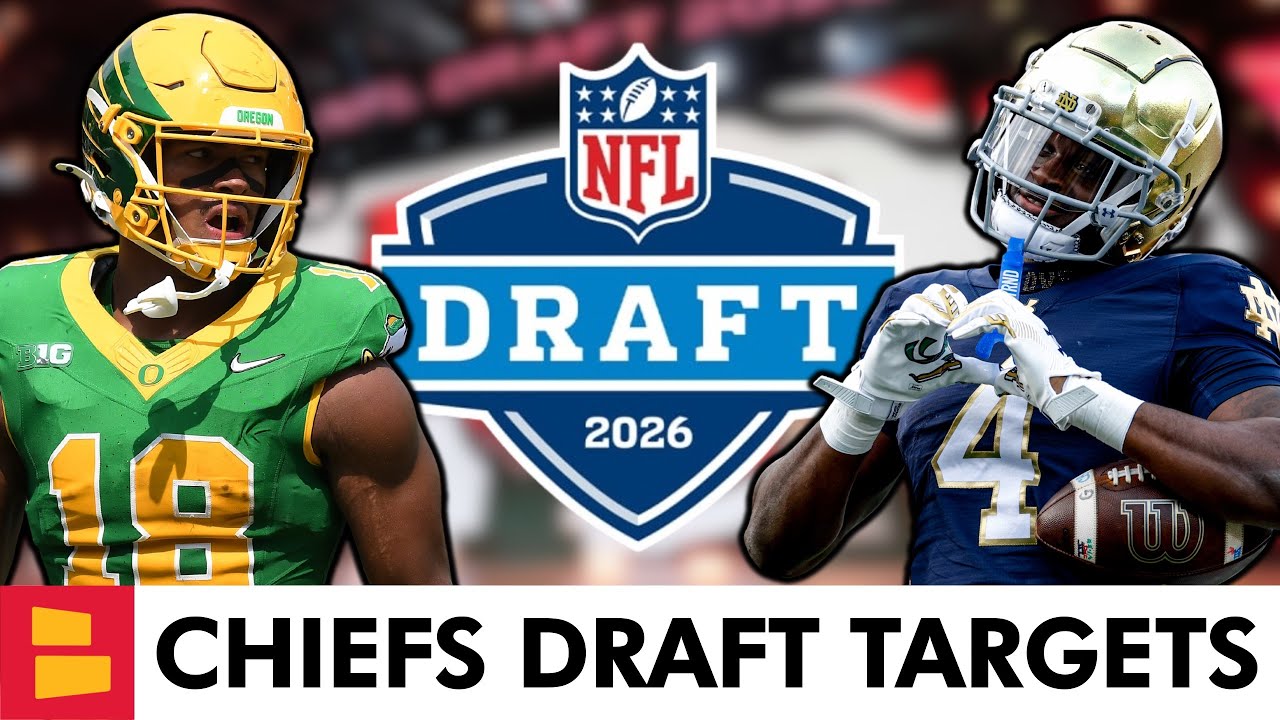 YouTube post by @ChiefsTV for Omaha Steaks. Caption reads: Chiefs Draft Targets With #12 Pick In 2026 NFL....