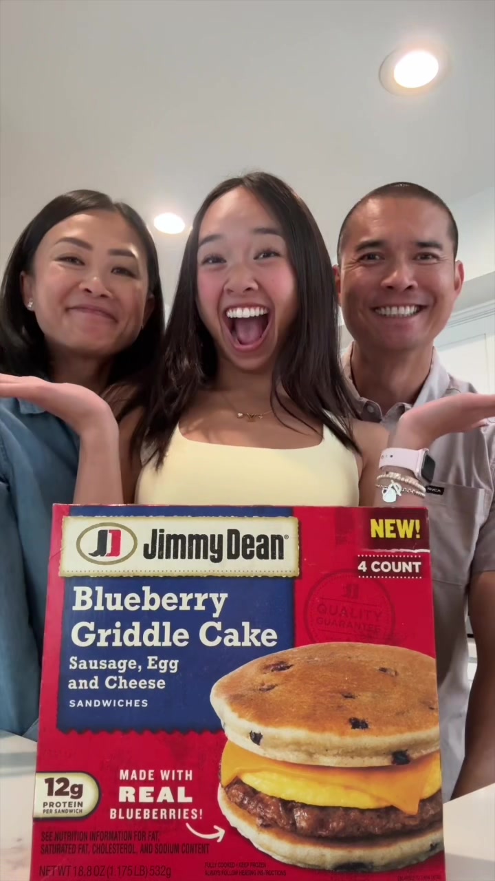 TikTok post by @nicolelaeno for Jimmy Dean. Caption reads: The new Jimmy Dean® Blueberry Griddle Cakes are....