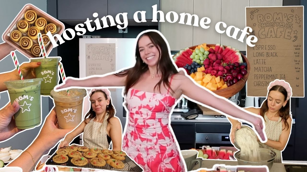 YouTube post by @RachelCatherine for Petalandpup. Caption reads: hosting a christmas cafe at home!! 🎄🥯🧁 *prep +....