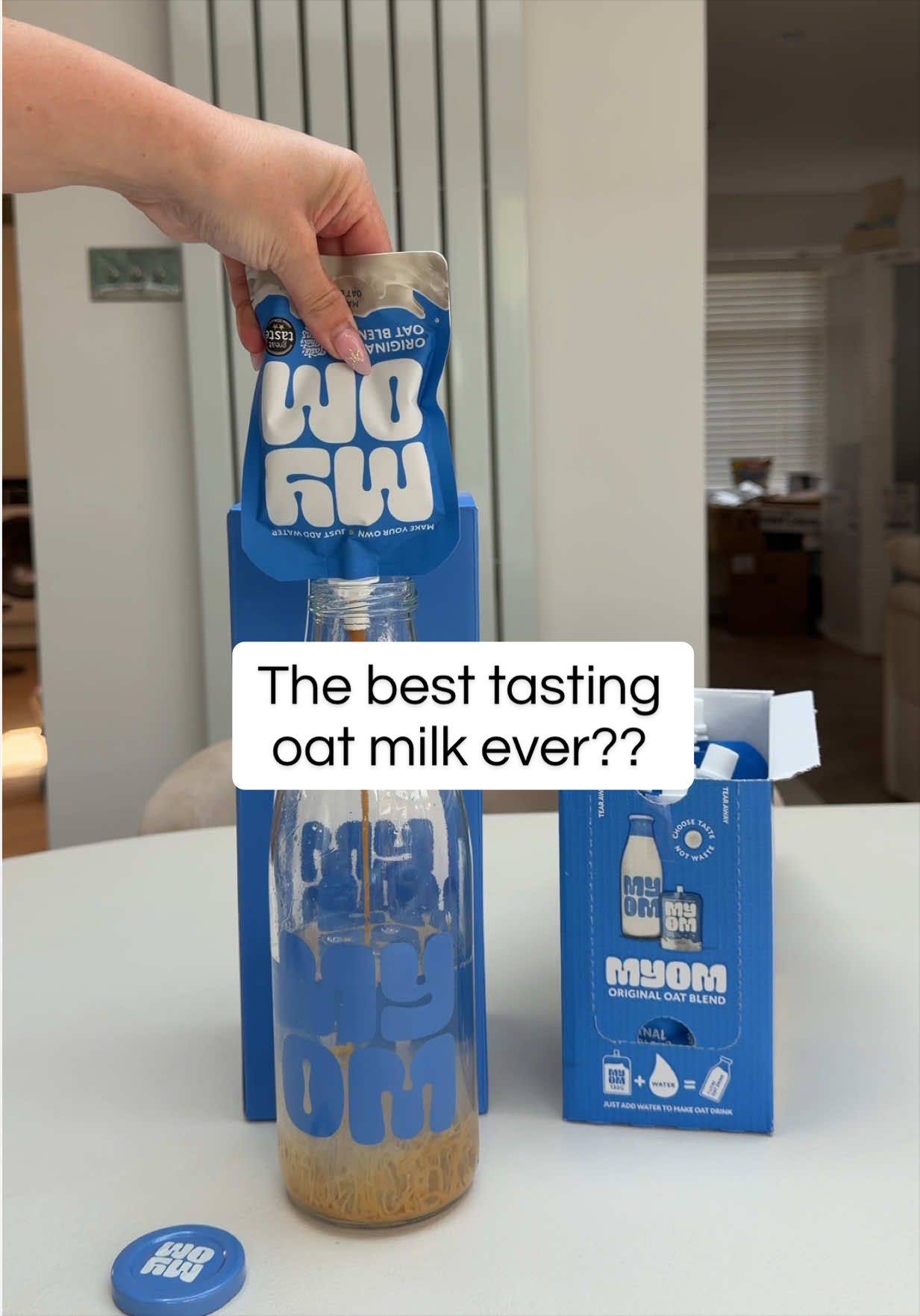 TikTok post by @emslouisehill for MYOM. Caption reads: @myomshop make it so easy to make fresh oat [...].