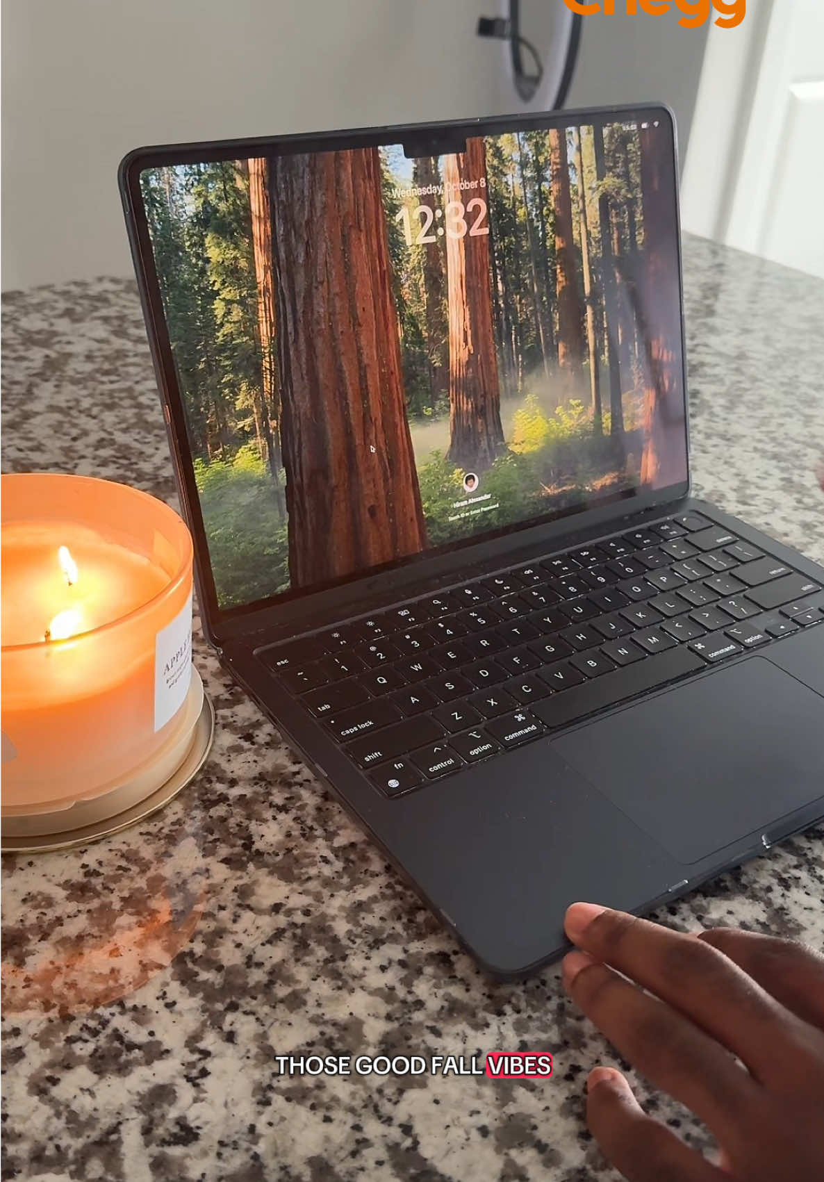 TikTok post by @hiramalexx for Chegg. Caption reads: cozy fall vibes this semester w/ @Chegg !....