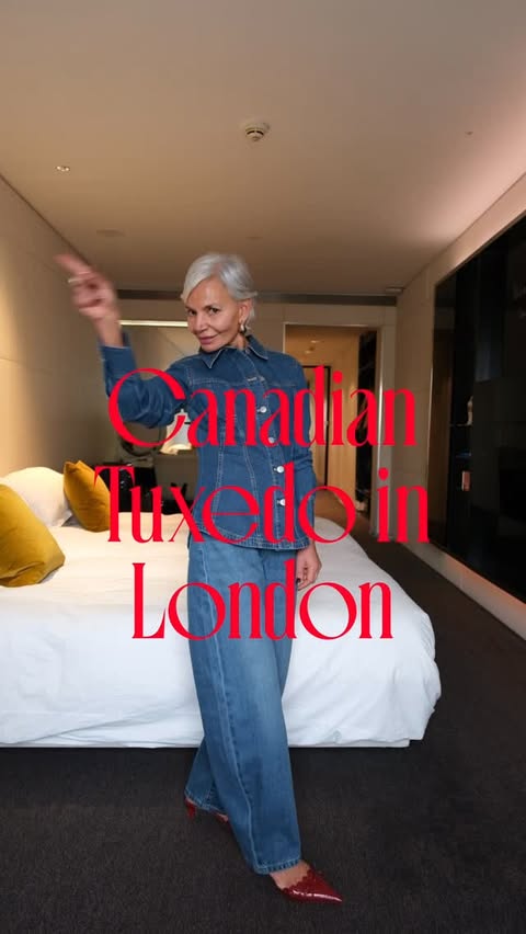Instagram post by an influencer for Marks & Spencer Style. Caption reads: The Canadian tuxedo takes London!@marksandspencer....