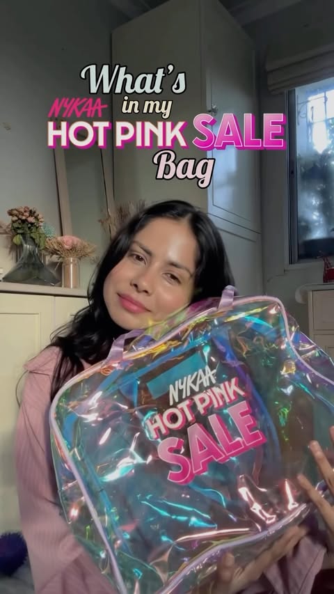Instagram post by @beauty_with_samapti for Nykaa. Caption reads: What’s in @mynykaa hot pink sale bag✨ #gifed.