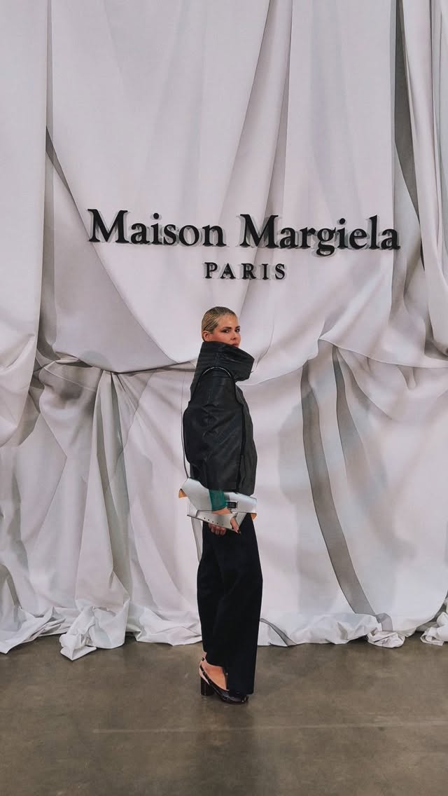 Instagram post by @elenagalifa for Maison Margiela. Caption reads: Can someone pinch me? My first @maisonmargiela....