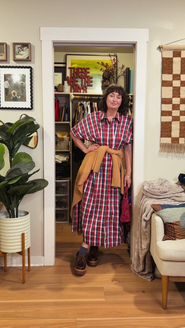 Instagram post by @midsizekimberlyanne for Anthropologie. Caption reads: Day 14 of fall outfits for my midsize girls and....