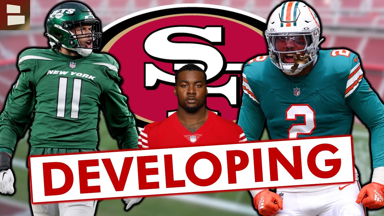 YouTube post by @49ersTV for Omaha Steaks. Caption reads: 🚨DEVELOPING San Francisco 49ers Trade News: 49ers....