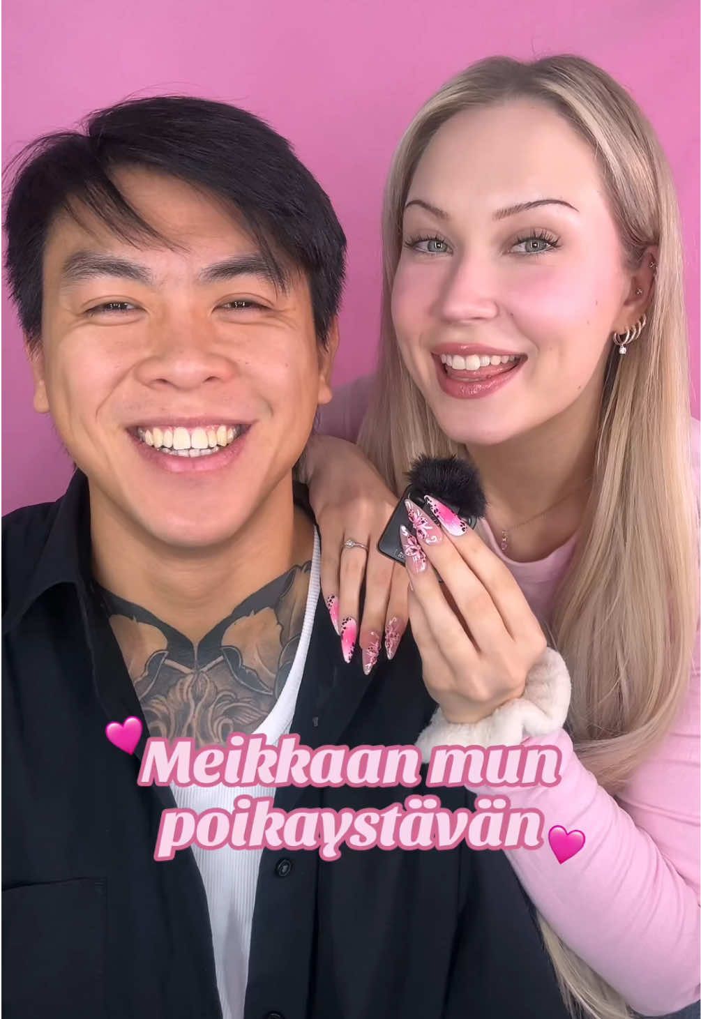 TikTok post by @pinjapotasev for Lumene. Caption reads: Meikataan ja stailataan mun poikaystävä –....