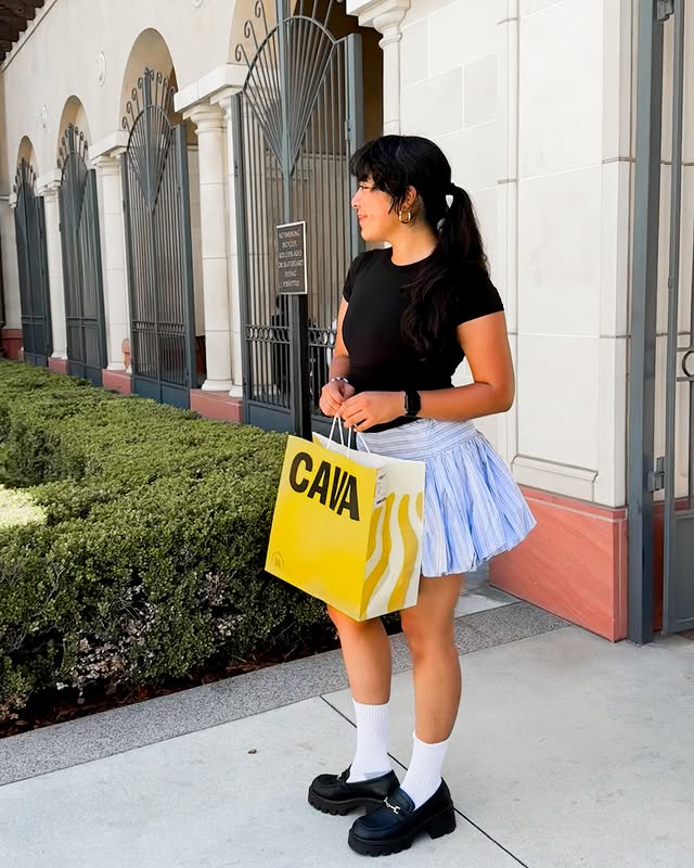 Instagram post by @sofiaguadarramaa for CAVA. Caption reads: cute fits and @cava for the first week of school....