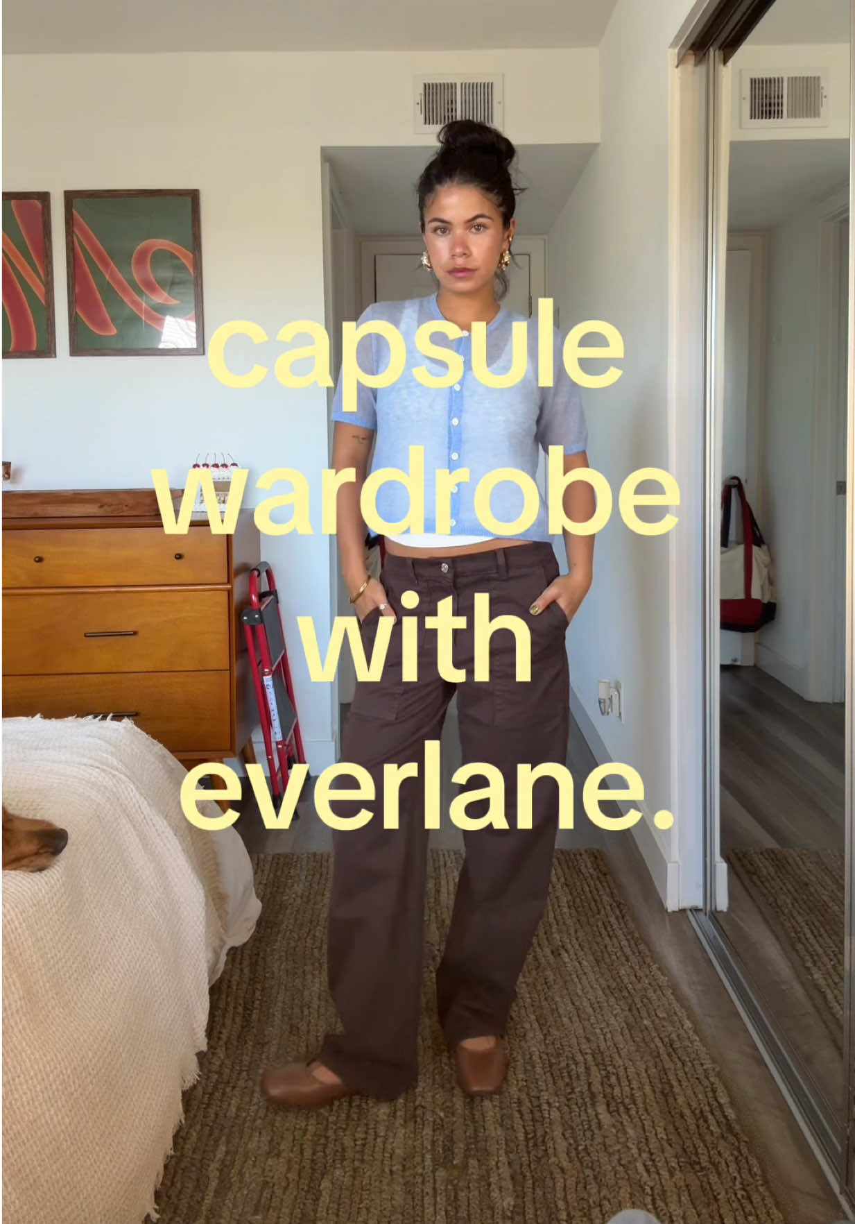 TikTok post by @megskaiser for Everlane. Caption reads: capsule wardrobe with @Everlane super easy to mix....