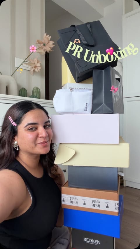 Instagram post by @prableenkaurbhomrah for Benefit Cosmetics. Caption reads: PR Unboxing 💌🥰✨ @narsissist Insatiable Liquid....